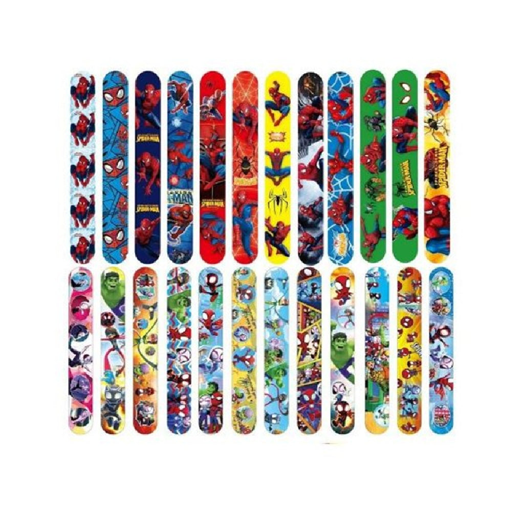 Set of colorful slap bracelets with superhero designs