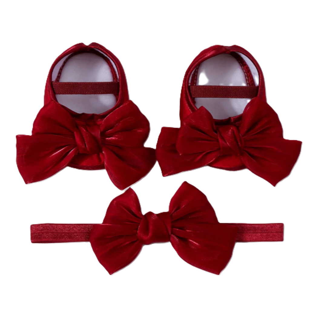 Set of red velvet headbands with large bows on a white background