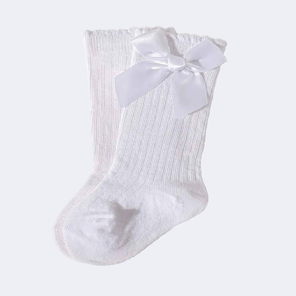 White sock with a large bow on a white background