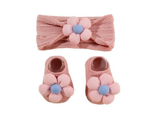 Baby headband and shoes set with flower designs