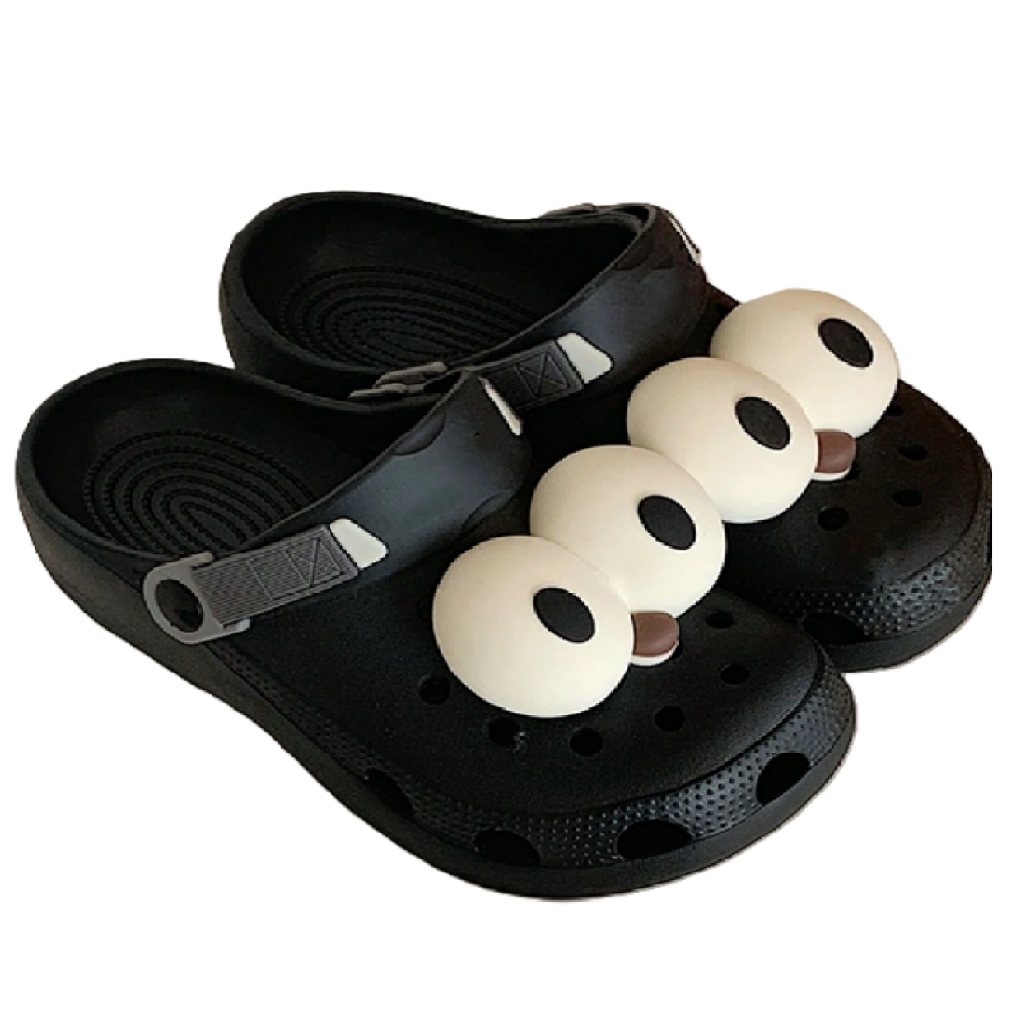 Black clogs with white eyes designs