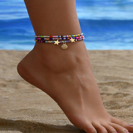 Colorful beaded anklets 