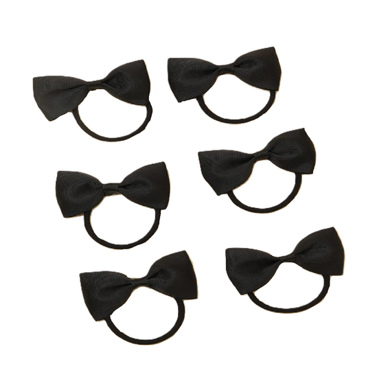 Set of six black hair bows on a white background