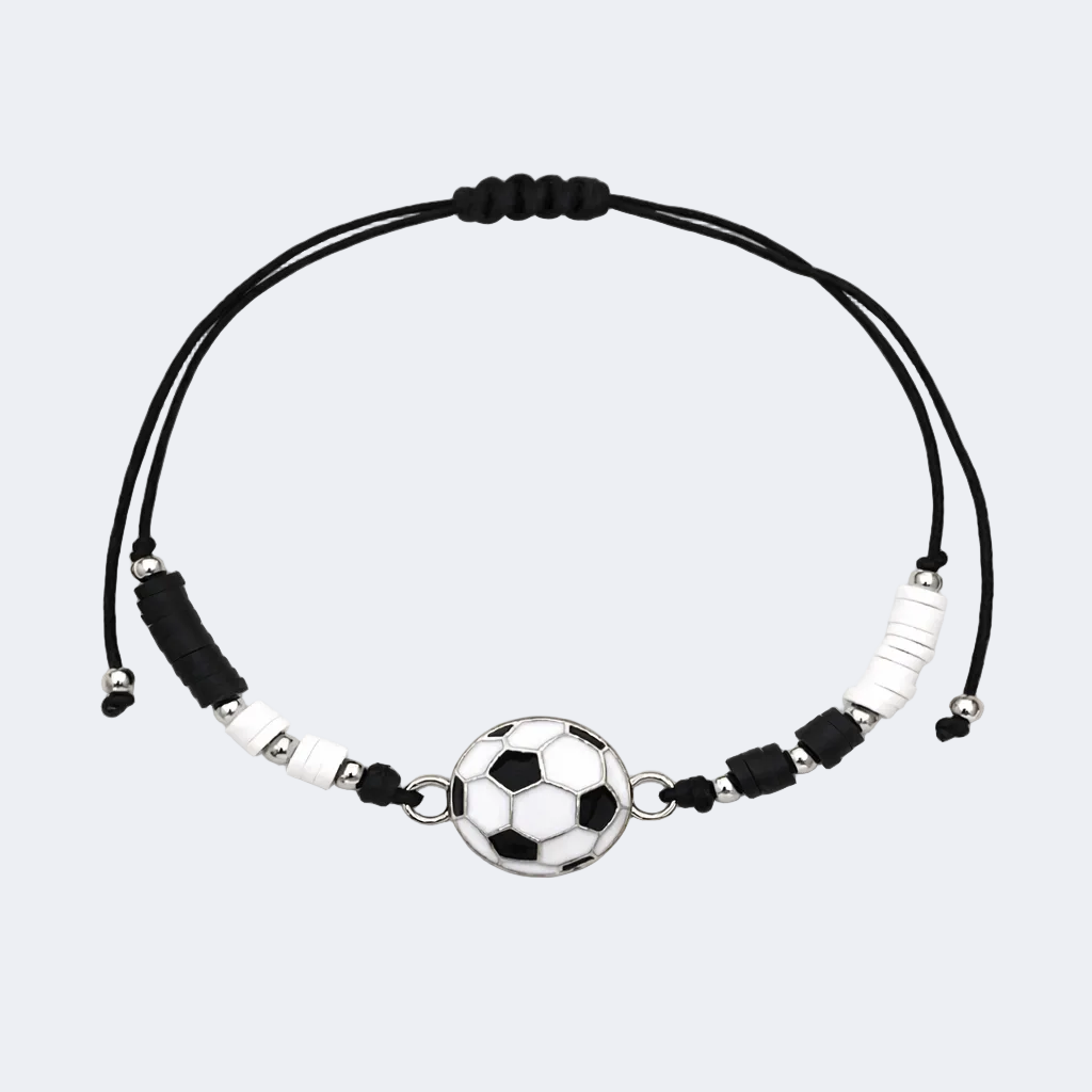 Bracelet with soccer ball charm on a light gray background