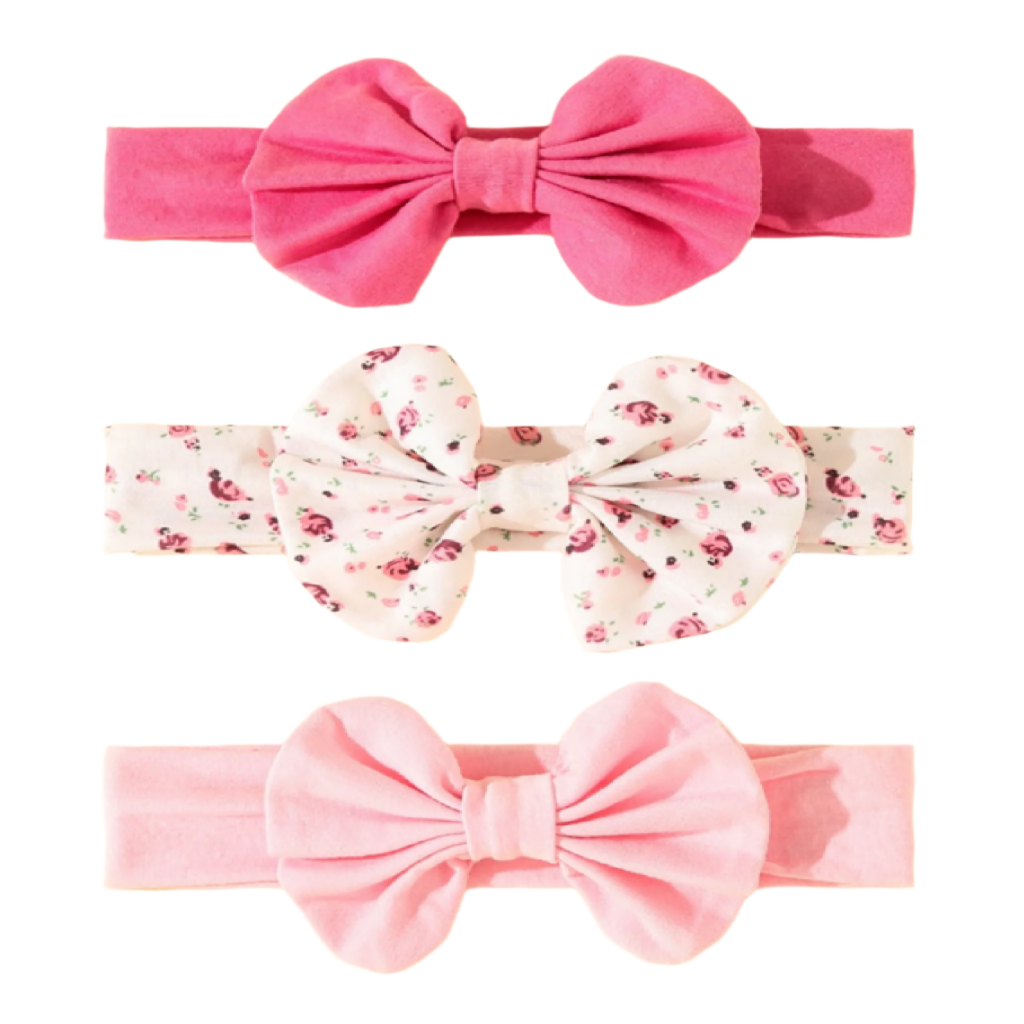 Three pink headbands with large bows