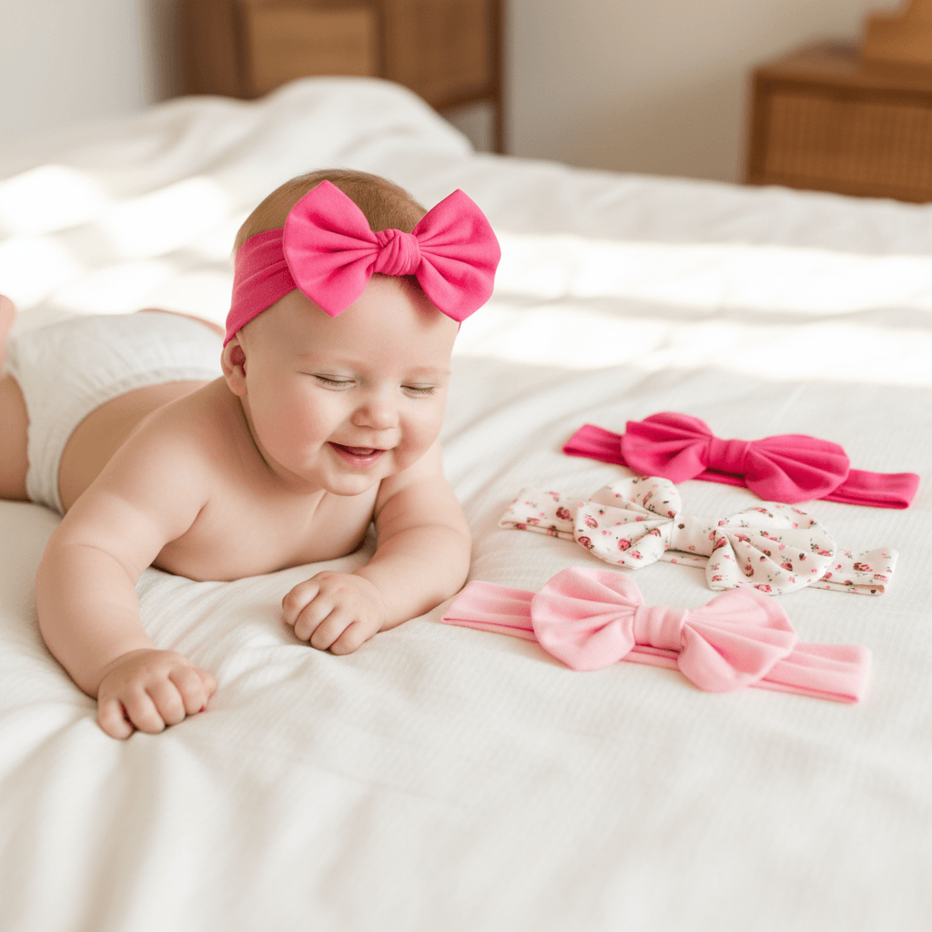 Three pink headbands with large bows