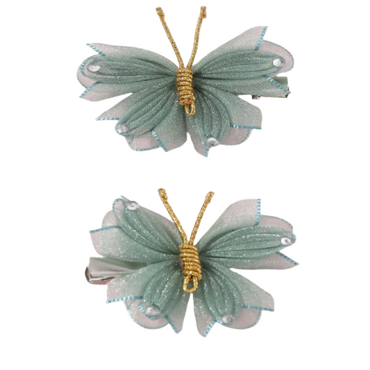 Two butterfly-shaped hair clips
