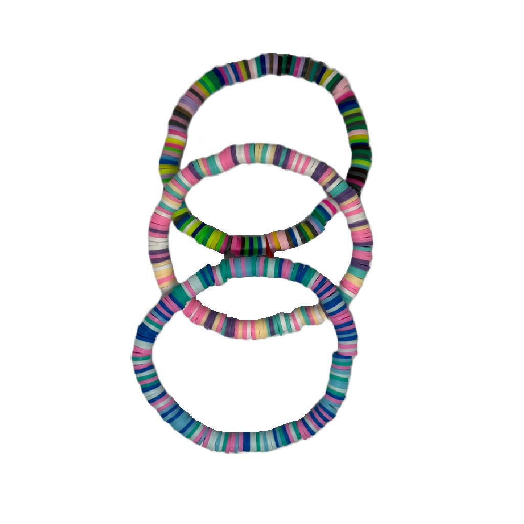 Set of colorful striped rubber bands on a white background