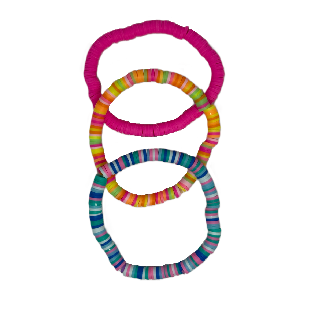 Set of colorful striped rubber bands on a white background