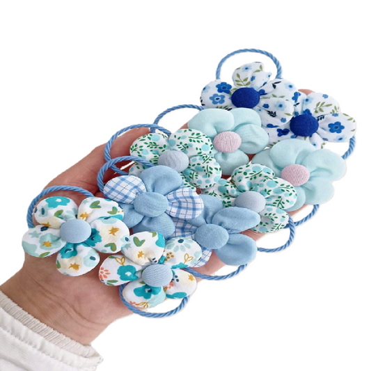 Set of floral and plaid patterned hair ties