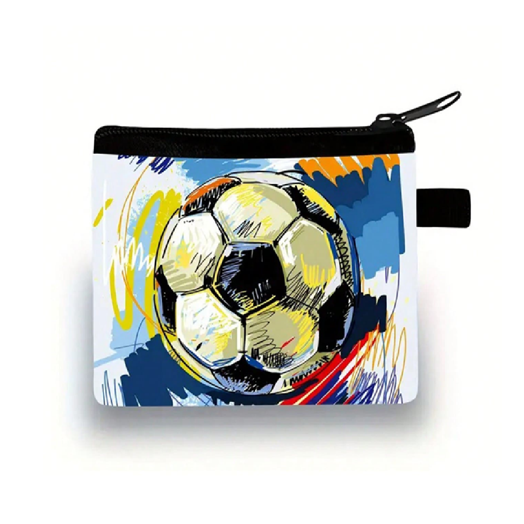 Small pouch with a soccer ball design on a white background