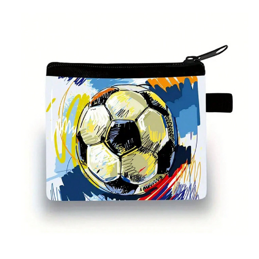 Small pouch with a soccer ball design on a white background