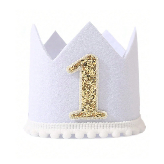 White birthday crown with gold number '1' on a white background