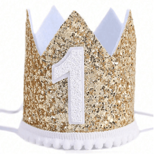 Gold glitter crown with number '1' on a white background