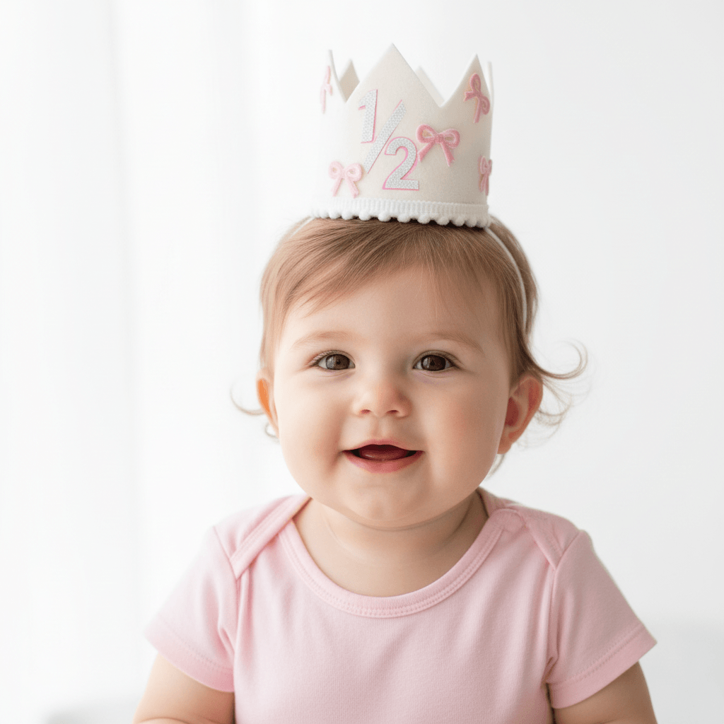 Glitter Birthday Crown White Pink 0.5Y