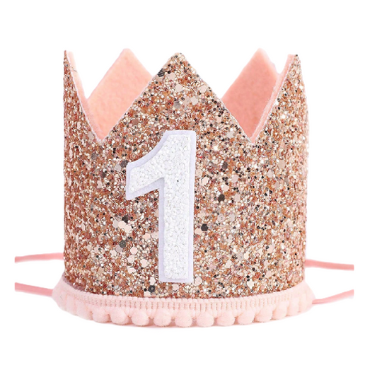 Glittery birthday crown with number '1' on a white background