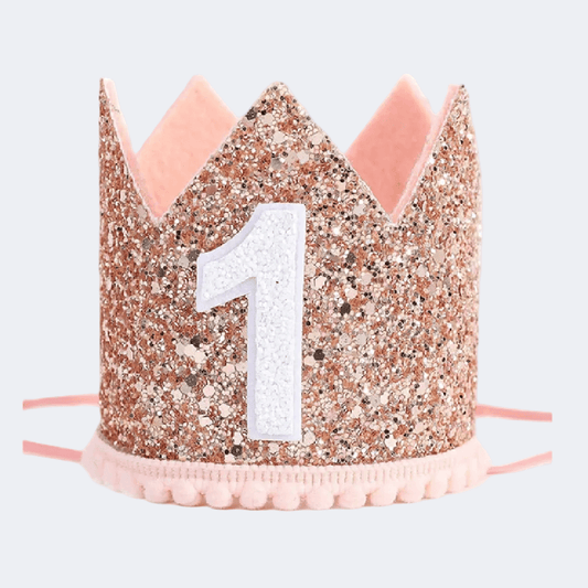 Glittery birthday crown with number '1' on a light gray background