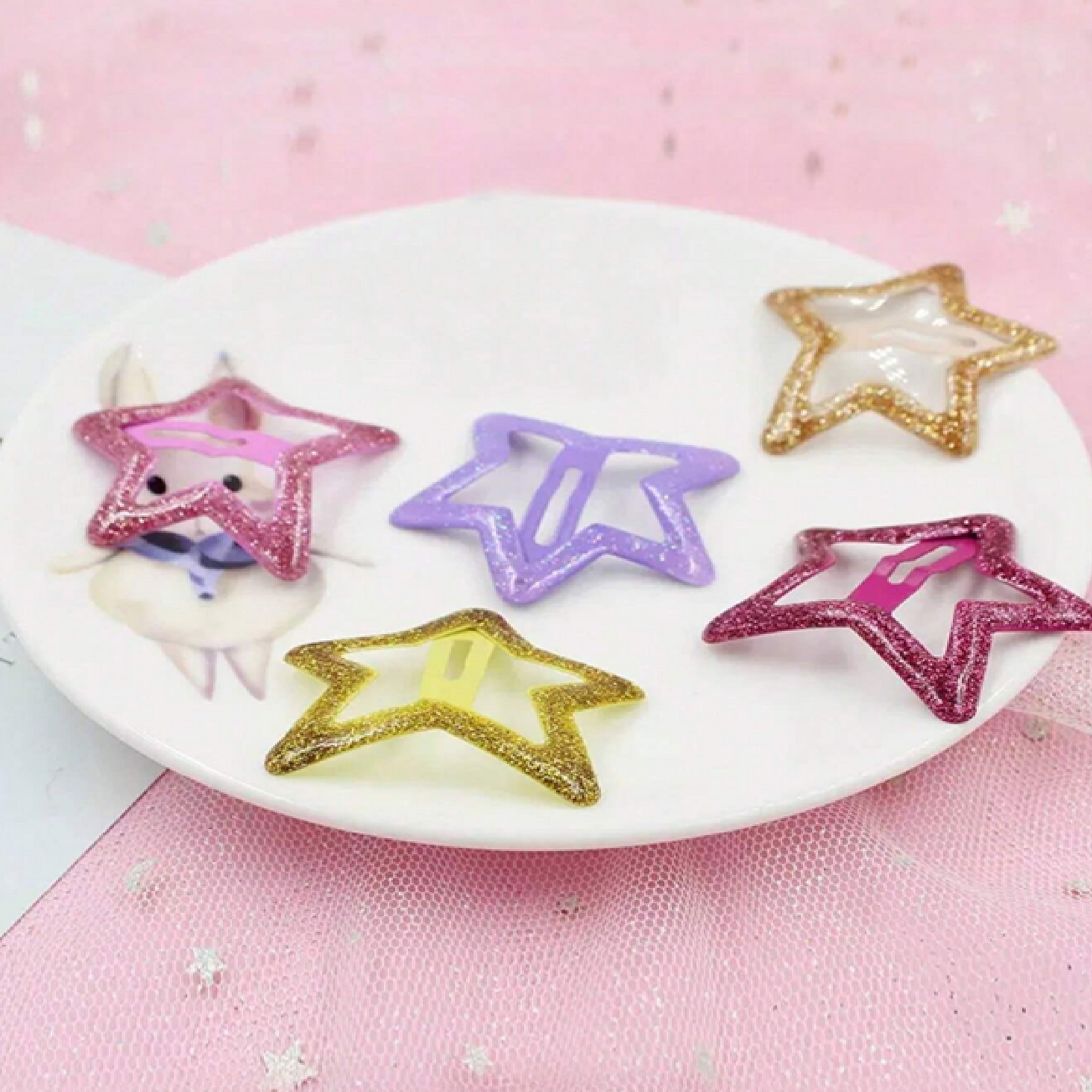Star-shaped hair clips in various colors