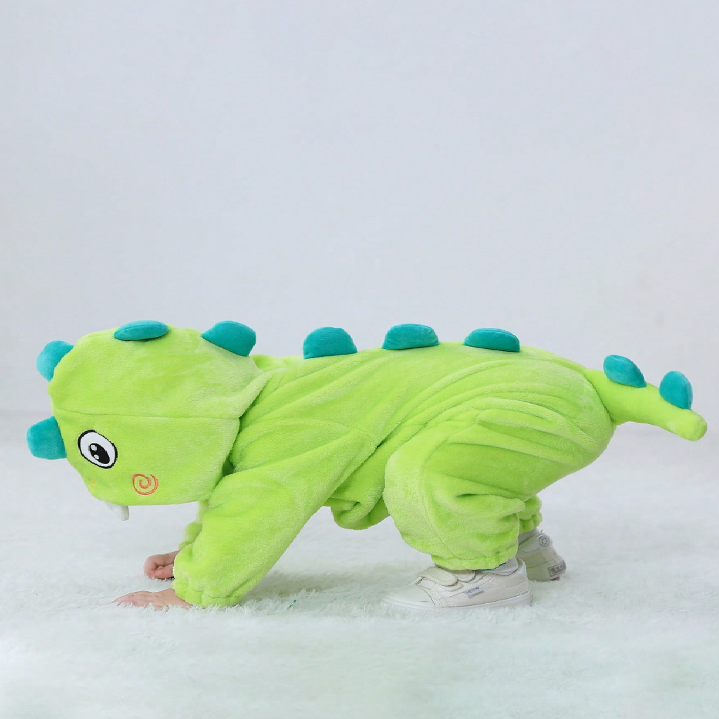 Green dinosaur costume on a white background