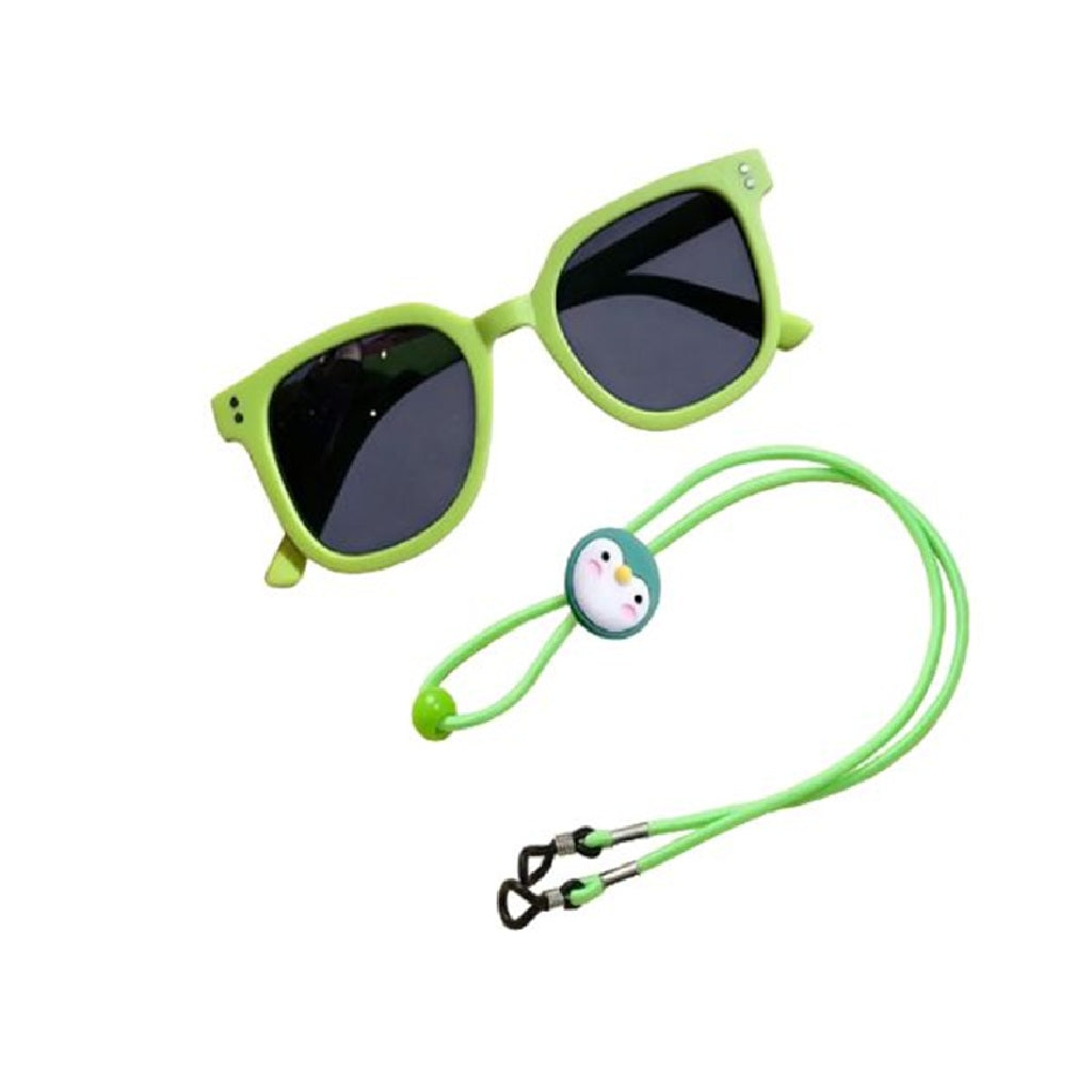 Green sunglasses with a matching lanyard