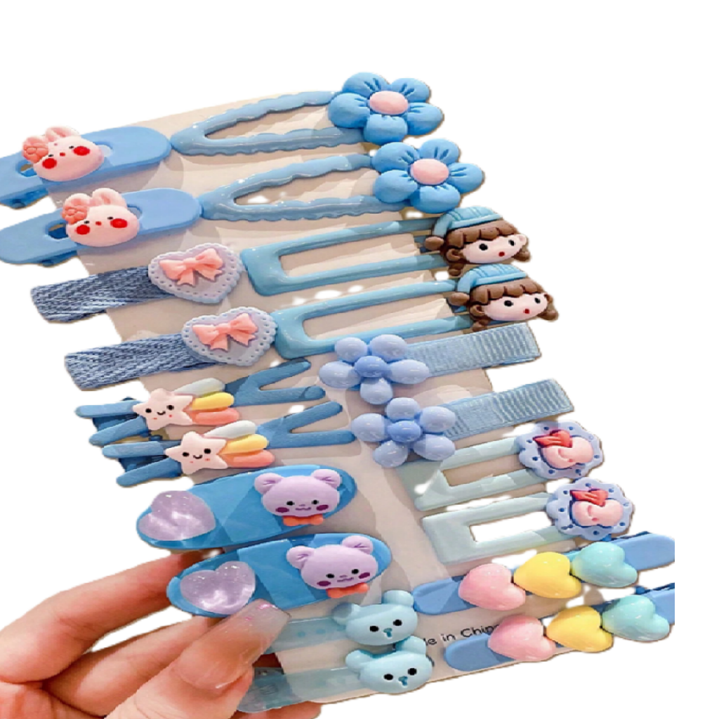 Set of colorful hair clips with animal designs on a white background