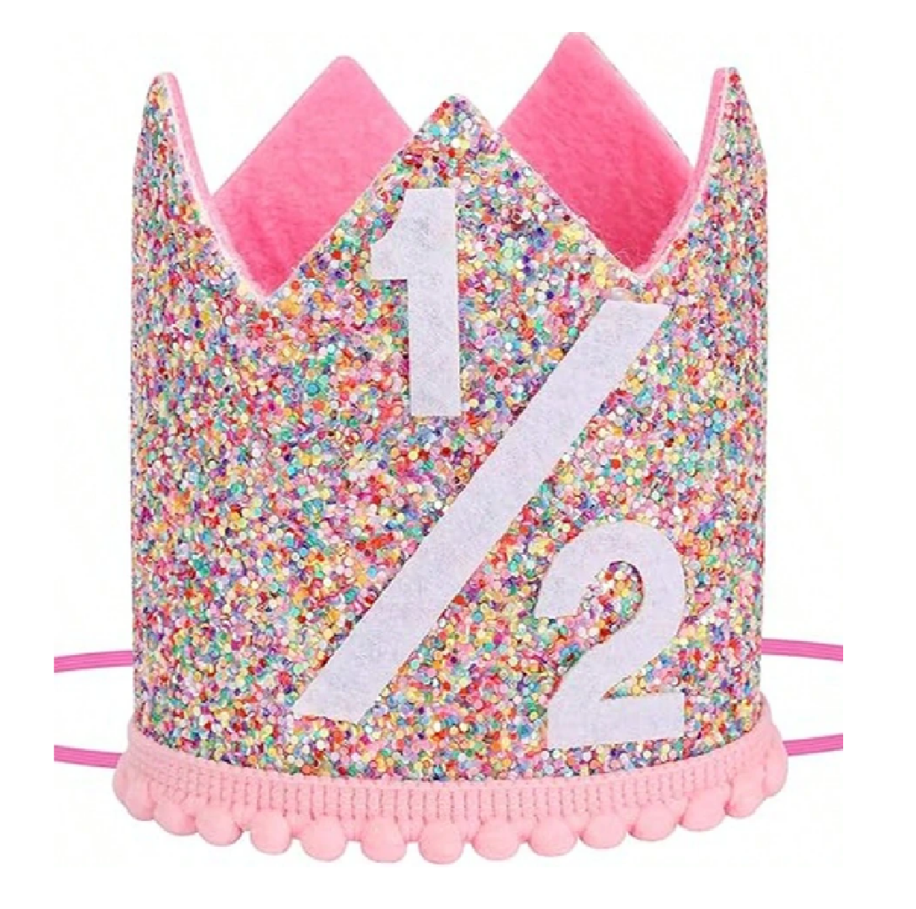 Colorful glittery birthday crown with number '12' on a white background