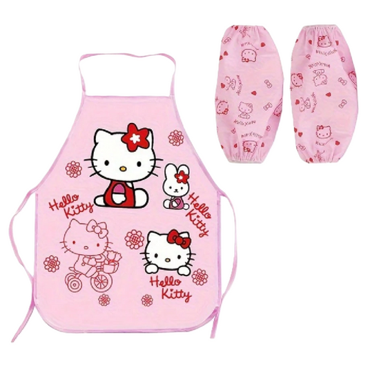Hello Kitty apron and pot holder set on a white background