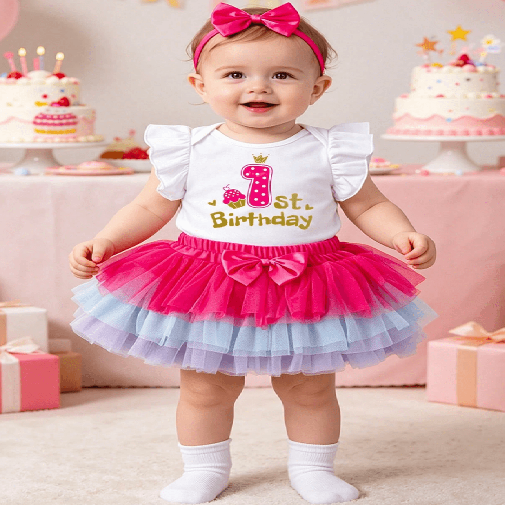 Hot Pink Blue First Birthday