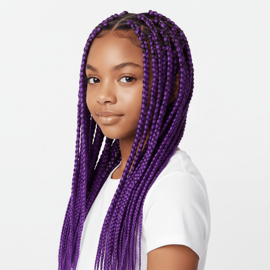 Purple braided hair extension on a white background