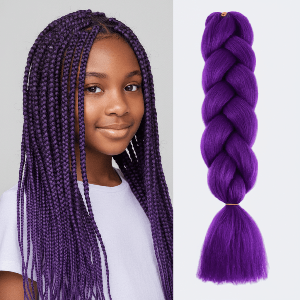 Purple braided hair extension on a white background