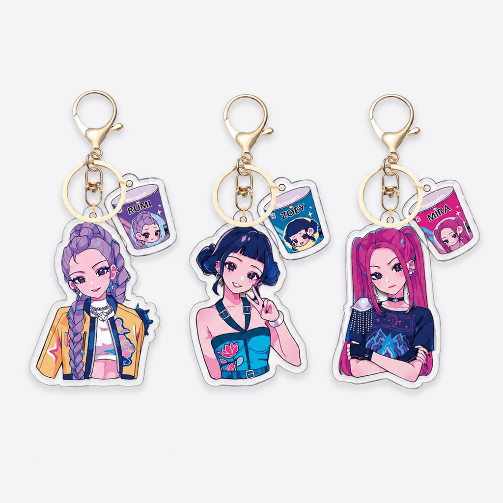 Keychain with an anime-style character and a small window displaying 'Rumi'.