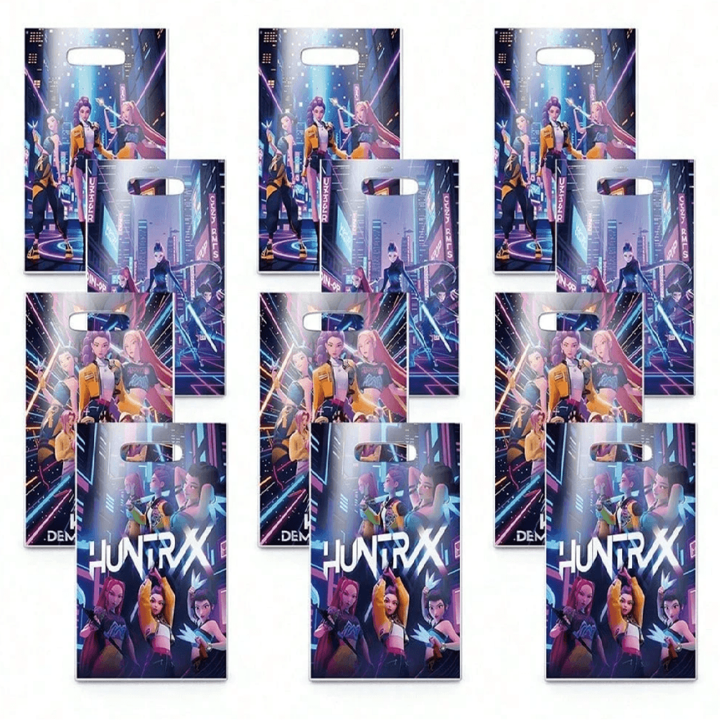 Multiple packages of 'HUNTRX' with characters and branding on a white background