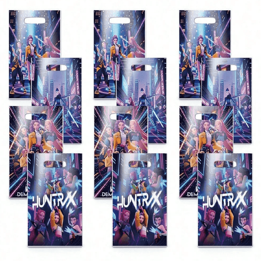 Multiple packages of 'HUNTRX' with characters and branding on a white background