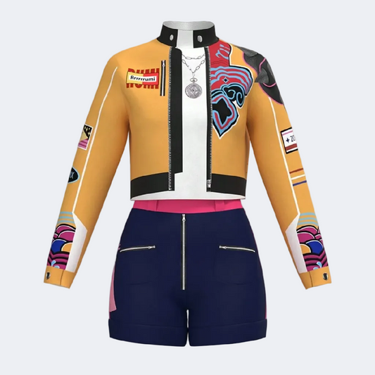 Colorful jacket with abstract patterns on a white background