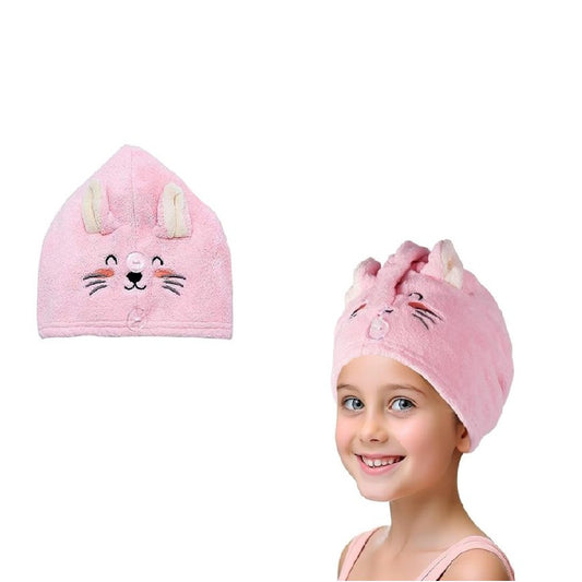 Pink cat-themed towel hats with a girl wearing one 
