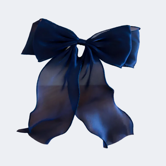 Navy blue bow on a white background