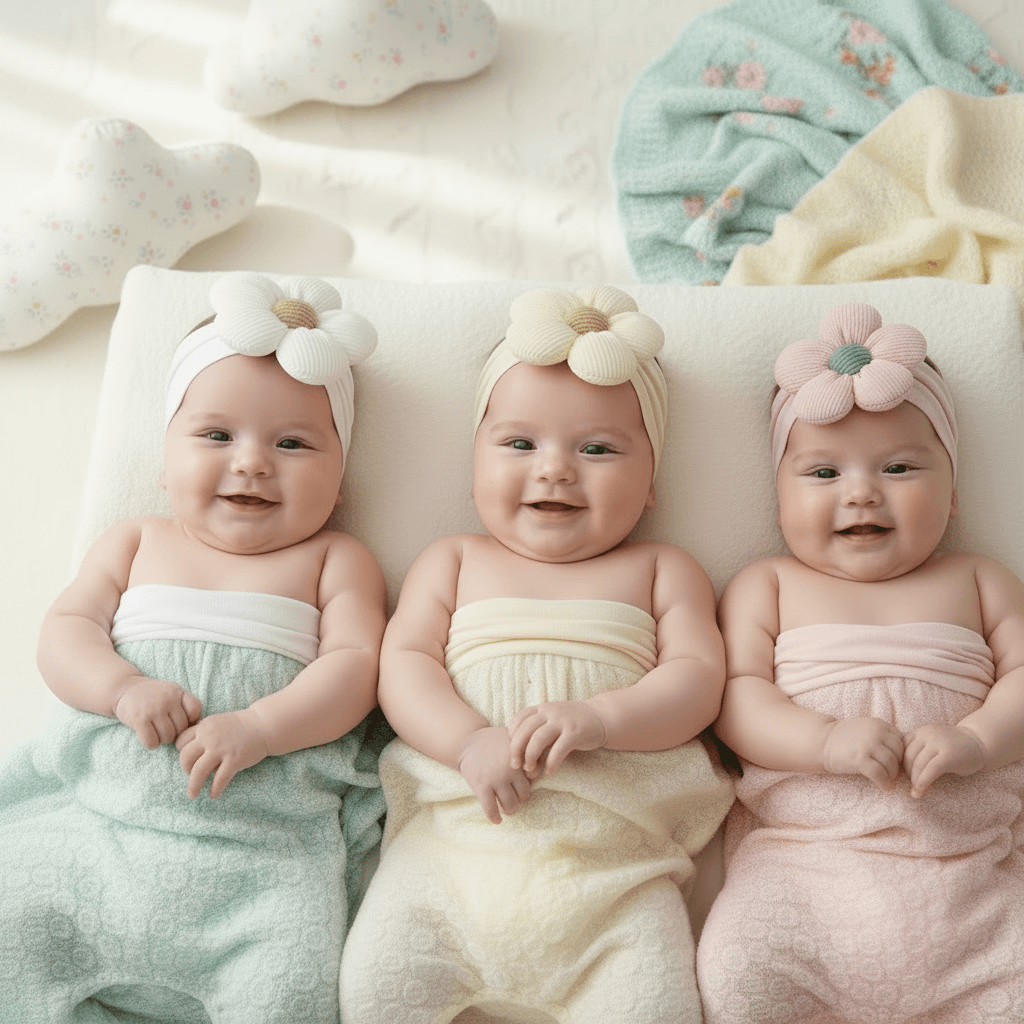 Floral headbands in pastel colors on a white background