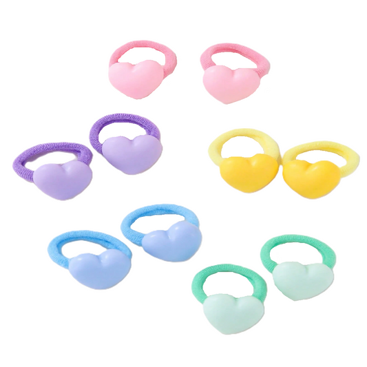 Set of colorful heart-shaped hair ties