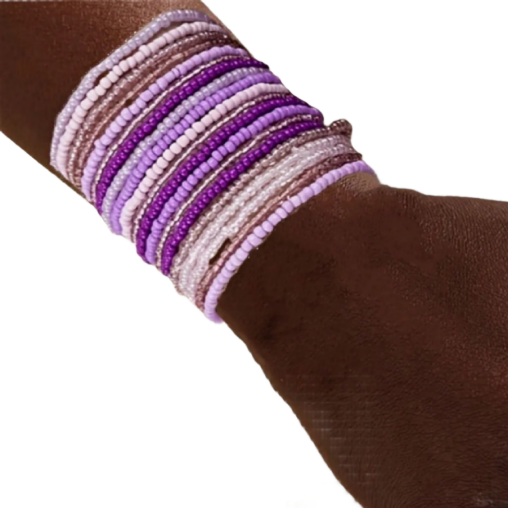 Multicolored beaded bracelets on a wrist