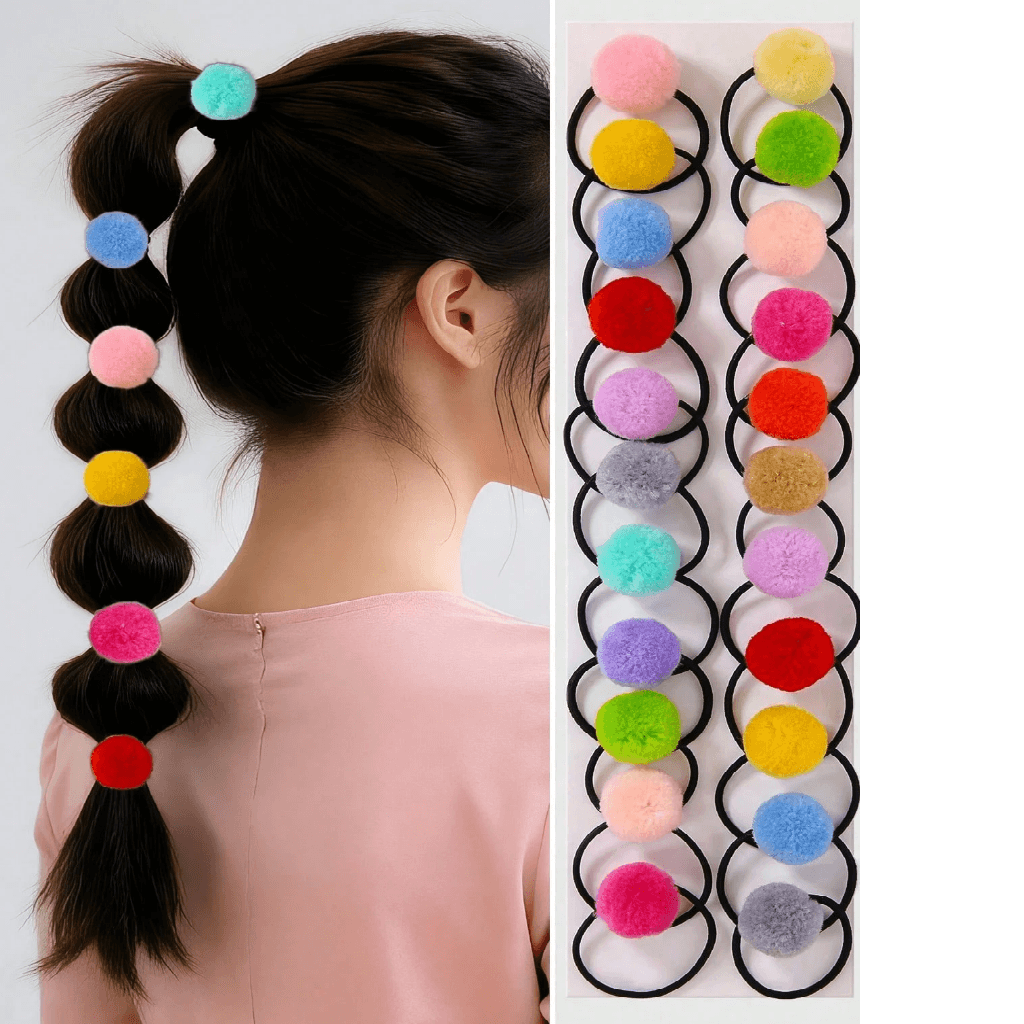 Pom Pom Hair Ties in Multicolor