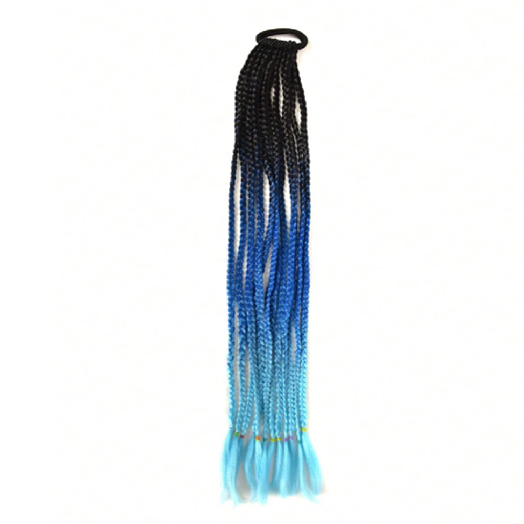 Blue ombre braided hair extensions on a white background
