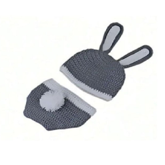 Knitted gray bunny hat and diaper cover 