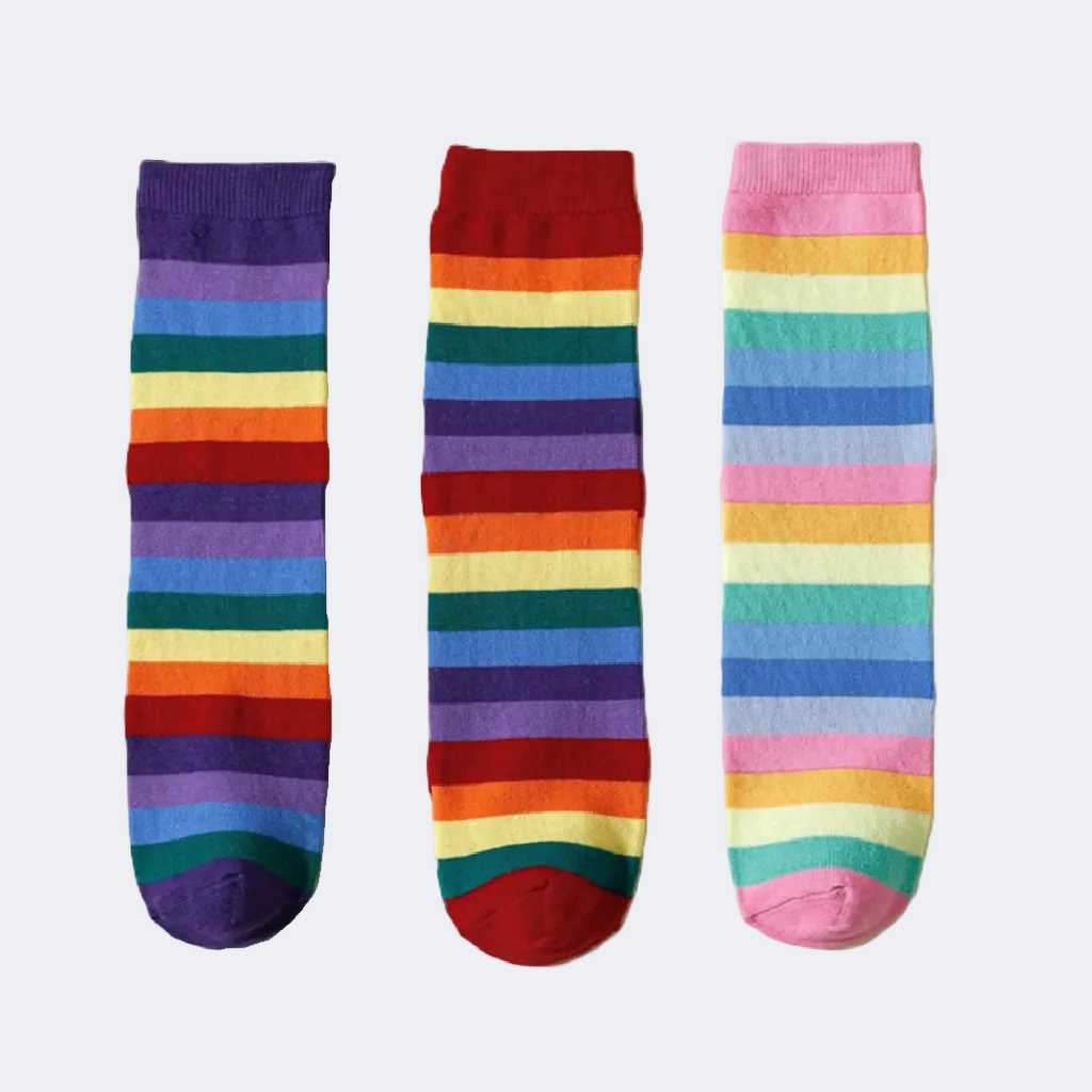 Three colorful striped socks