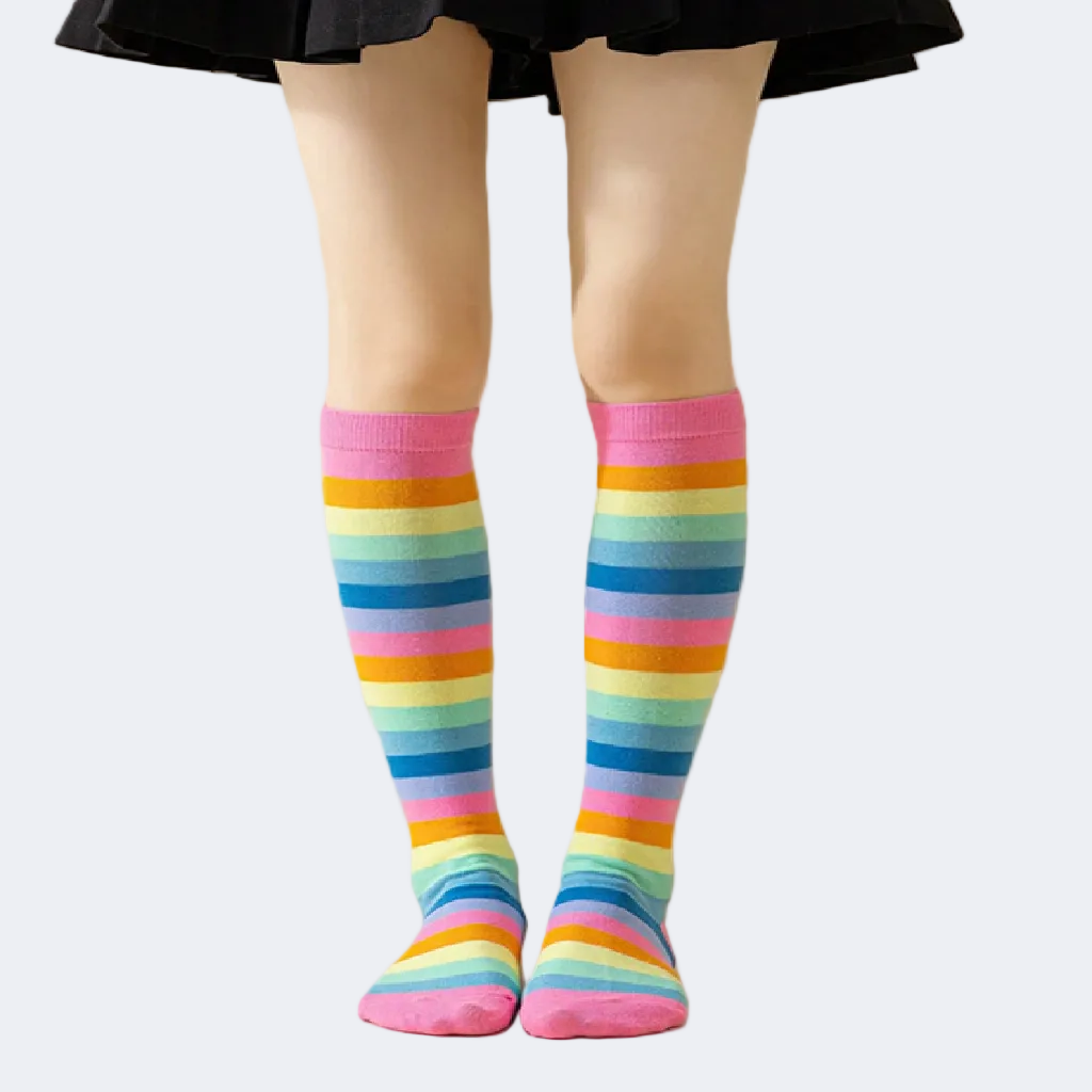 Colorful striped knee-high socks