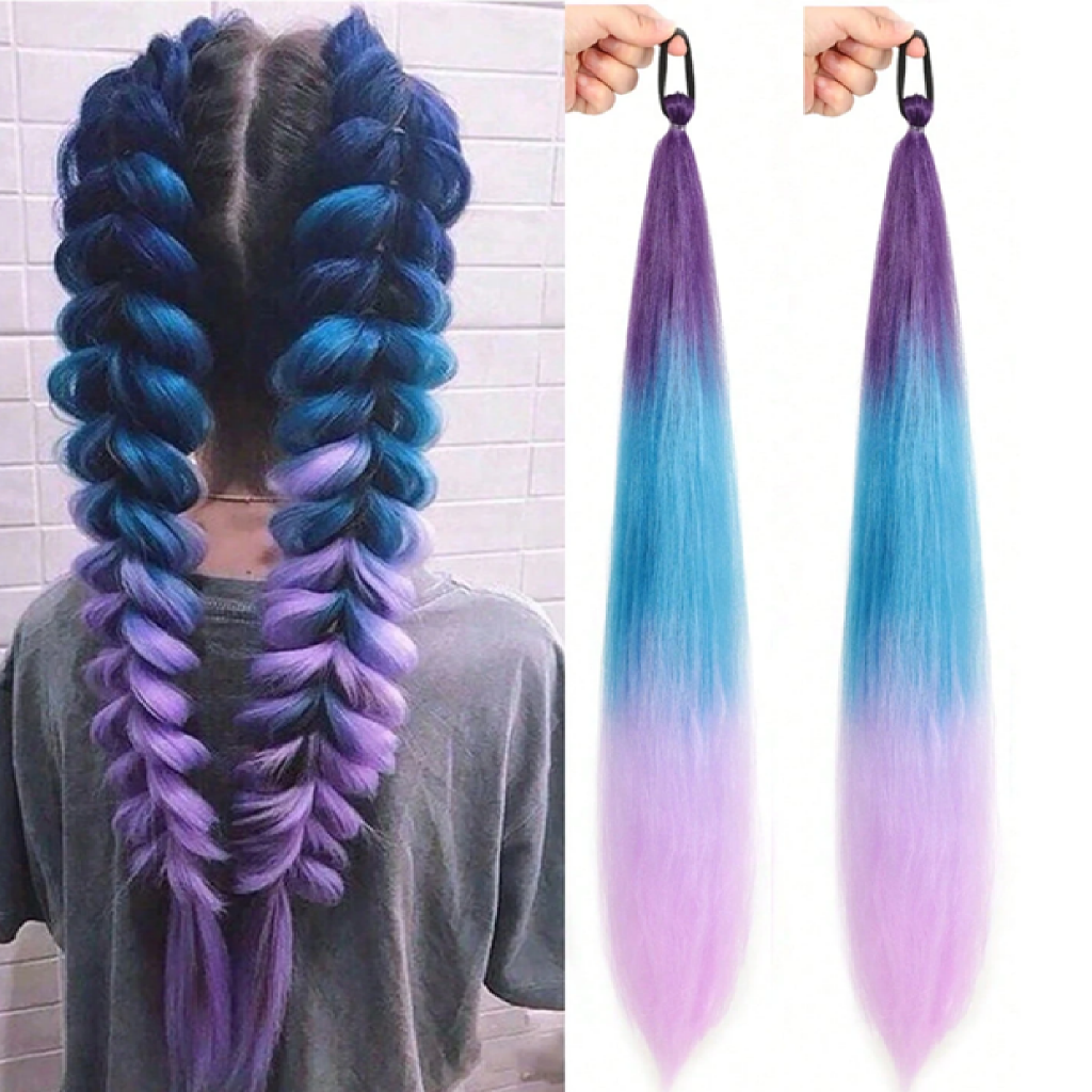 Gradient blue to purple hair extensions