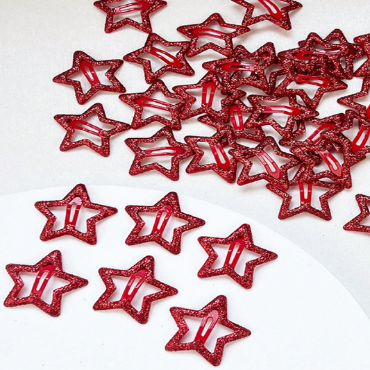 Red Glitter Star Hair Clips 10 pcs