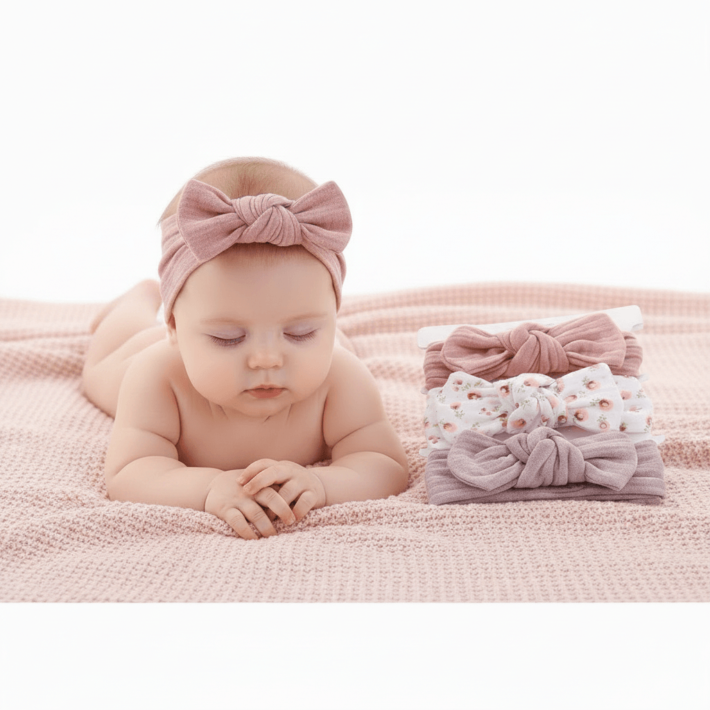 Set of three pink and floral-patterned headbands