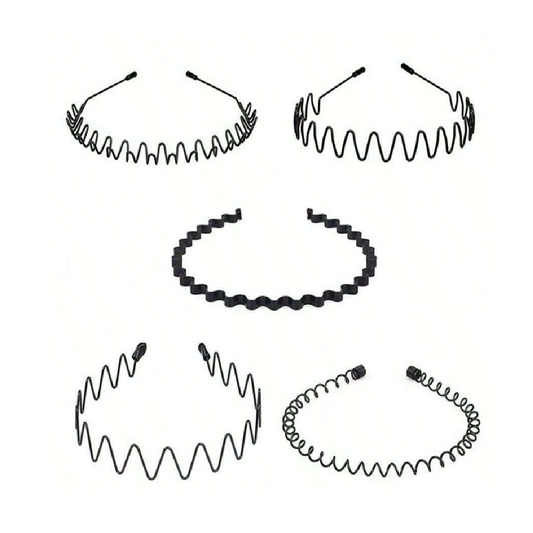 Set of black headbands with wavy design on a white background