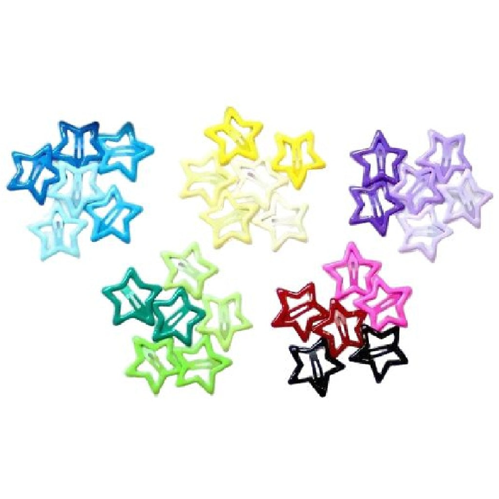 Colorful star-shaped hair clips on a white background