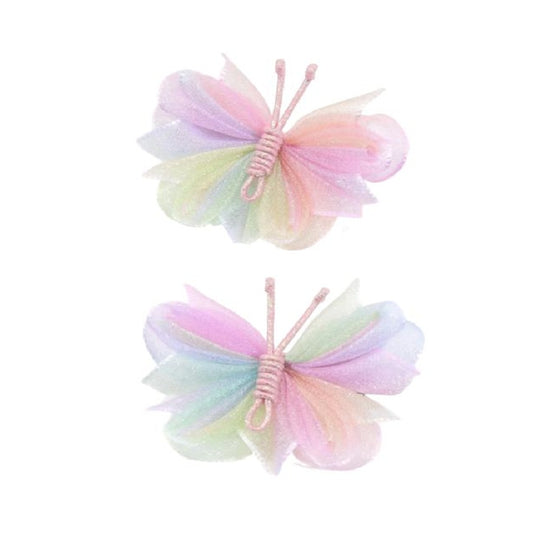 Two pastel butterfly-shaped hair accessories